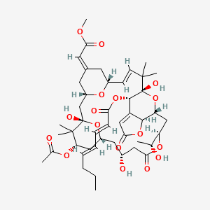 molecular formula C46H64O17 B1139081 [(1S,3E,5R,7Z,9S,11S,13S,15R,17R,21R,23R,24S,29S)-13-acetyloxy-1,11,17-trihydroxy-21-[(1R)-1-hydroxyethyl]-7-(2-methoxy-2-oxoethylidene)-2,2,12,12-tetramethyl-19,26-dioxo-20,25,30,31,32-pentaoxapentacyclo[21.6.1.15,9.111,15.024,28]dotriaconta-3,27-dien-29-yl] (2E,4E)-octa-2,4-dienoate CAS No. 143370-84-7