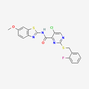 molecular formula C20H14ClFN4O2S2 B11390814 5-chloro-2-[(2-fluorobenzyl)sulfanyl]-N-(6-methoxy-1,3-benzothiazol-2-yl)pyrimidine-4-carboxamide 
