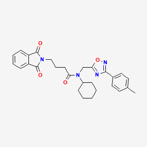 molecular formula C28H30N4O4 B11390875 N-cyclohexyl-4-(1,3-dioxo-1,3-dihydro-2H-isoindol-2-yl)-N-{[3-(4-methylphenyl)-1,2,4-oxadiazol-5-yl]methyl}butanamide 