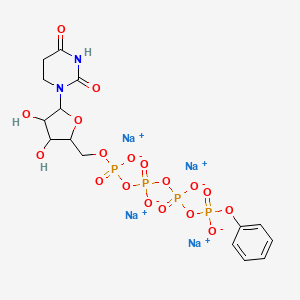 molecular formula C15H16N2O18P4Na4 B1139095 Tetrasodium;[[5-(2,4-dioxo-1,3-diazinan-1-yl)-3,4-dihydroxyoxolan-2-yl]methoxy-oxidophosphoryl] [oxido-[oxido(phenoxy)phosphoryl]oxyphosphoryl] phosphate CAS No. 1047980-83-5