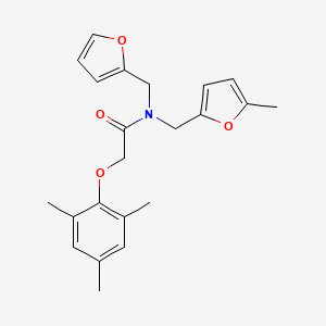 molecular formula C22H25NO4 B11390976 N-(furan-2-ylmethyl)-N-[(5-methylfuran-2-yl)methyl]-2-(2,4,6-trimethylphenoxy)acetamide 