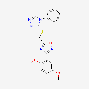 molecular formula C20H19N5O3S B11391109 3-(2,5-dimethoxyphenyl)-5-{[(5-methyl-4-phenyl-4H-1,2,4-triazol-3-yl)sulfanyl]methyl}-1,2,4-oxadiazole 