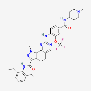 molecular formula C35H39F3N8O3 B1139135 N-(2,6-Diethylphenyl)-1-Methyl-8-({4-[(1-Methylpiperidin-4-Yl)carbamoyl]-2-(Trifluoromethoxy)phenyl}amino)-4,5-Dihydro-1h-Pyrazolo[4,3-H]quinazoline-3-Carboxamide CAS No. 1202055-32-0