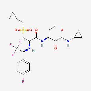 molecular formula C23H29F4N3O5S B1139138 (3S)-N-cyclopropyl-3-[[(2R)-3-(cyclopropylmethylsulfonyl)-2-[[(1S)-2,2,2-trifluoro-1-(4-fluorophenyl)ethyl]amino]propanoyl]amino]-2-oxopentanamide CAS No. 1310340-58-9