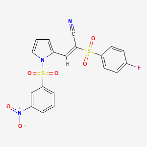 molecular formula C19H12FN3O6S2 B1139141 (E)-2-(4-fluorophenyl)sulfonyl-3-[1-(3-nitrophenyl)sulfonylpyrrol-2-yl]prop-2-enenitrile CAS No. 1313613-09-0