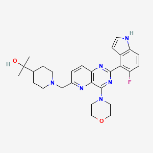 molecular formula C28H33FN6O2 B1139148 2-[1-[[2-(5-Fluoro-1H-indol-4-yl)-4-(morpholin-4-yl)pyrido[3,2-d]pyrimidin-6-yl]methyl]piperidin-4-yl]propan-2-ol CAS No. 1332075-63-4