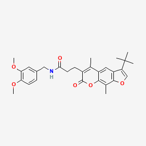 molecular formula C29H33NO6 B11391867 3-(3-tert-butyl-5,9-dimethyl-7-oxo-7H-furo[3,2-g]chromen-6-yl)-N-(3,4-dimethoxybenzyl)propanamide 