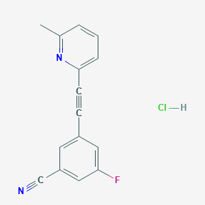 molecular formula C15H9FN2 B1139196 3-fluoro-5-[2-(6-methylpyridin-2-yl)ethynyl]benzonitrile;hydrochloride CAS No. 1224431-15-5