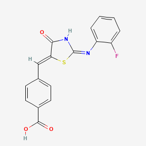 molecular formula C17H11FN2O3S B1139202 4-[(Z)-{(2Z)-2-[(2-fluorophenyl)imino]-4-oxo-1,3-thiazolidin-5-ylidene}methyl]benzoic acid CAS No. 494191-73-0