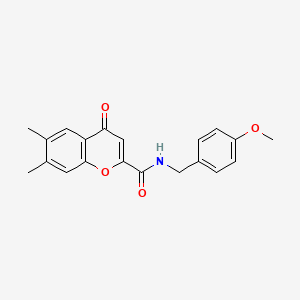 molecular formula C20H19NO4 B11392317 N-(4-methoxybenzyl)-6,7-dimethyl-4-oxo-4H-chromene-2-carboxamide 
