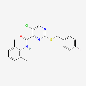 molecular formula C20H17ClFN3OS B11392345 5-chloro-N-(2,6-dimethylphenyl)-2-[(4-fluorobenzyl)sulfanyl]pyrimidine-4-carboxamide 