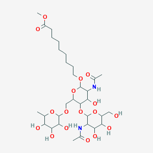 molecular formula C32H56N2O17 B1139248 8-Methoxycarbonyloctyl2-acetamido-4-O-(2-acetamido-2-deoxy-b-D-glucopyranosyl)-2-deoxy-6-O-(a-L-fucopyranosyl)-b-D-glucopyranoside CAS No. 106445-35-6