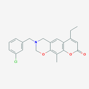 molecular formula C21H20ClNO3 B11392563 3-(3-chlorobenzyl)-6-ethyl-10-methyl-3,4-dihydro-2H,8H-chromeno[6,7-e][1,3]oxazin-8-one 