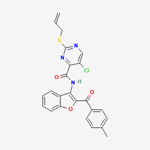 molecular formula C24H18ClN3O3S B11392884 5-chloro-N-{2-[(4-methylphenyl)carbonyl]-1-benzofuran-3-yl}-2-(prop-2-en-1-ylsulfanyl)pyrimidine-4-carboxamide 