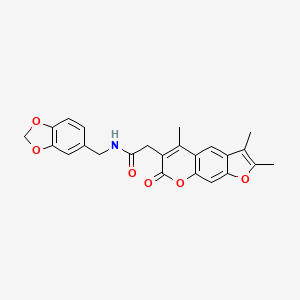 molecular formula C24H21NO6 B11393998 N-(1,3-benzodioxol-5-ylmethyl)-2-(2,3,5-trimethyl-7-oxo-7H-furo[3,2-g]chromen-6-yl)acetamide 