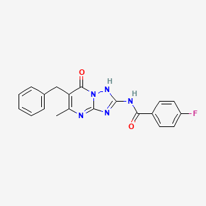 molecular formula C20H16FN5O2 B11394013 N-(6-benzyl-5-methyl-7-oxo-4,7-dihydro[1,2,4]triazolo[1,5-a]pyrimidin-2-yl)-4-fluorobenzamide 
