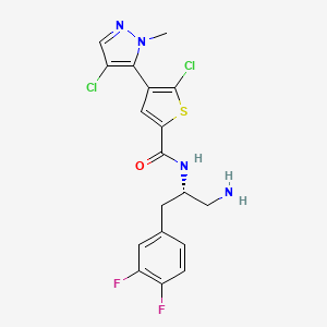 molecular formula C18H16Cl2F2N4OS B1139415 N-[(2S)-1-amino-3-(3,4-difluorophenyl)propan-2-yl]-5-chloro-4-(4-chloro-2-methylpyrazol-3-yl)thiophene-2-carboxamide CAS No. 1047634-63-8