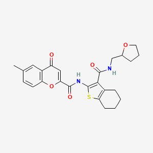 molecular formula C25H26N2O5S B11394610 6-methyl-4-oxo-N-{3-[(tetrahydrofuran-2-ylmethyl)carbamoyl]-4,5,6,7-tetrahydro-1-benzothiophen-2-yl}-4H-chromene-2-carboxamide 