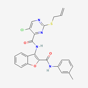 molecular formula C24H19ClN4O3S B11394613 5-chloro-N-{2-[(3-methylphenyl)carbamoyl]-1-benzofuran-3-yl}-2-(prop-2-en-1-ylsulfanyl)pyrimidine-4-carboxamide 