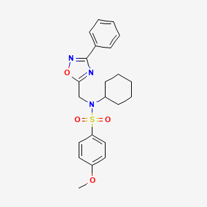 molecular formula C22H25N3O4S B11395008 N-cyclohexyl-4-methoxy-N-[(3-phenyl-1,2,4-oxadiazol-5-yl)methyl]benzenesulfonamide 