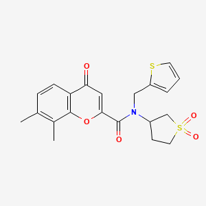 molecular formula C21H21NO5S2 B11395836 N-(1,1-dioxidotetrahydrothiophen-3-yl)-7,8-dimethyl-4-oxo-N-(thiophen-2-ylmethyl)-4H-chromene-2-carboxamide 