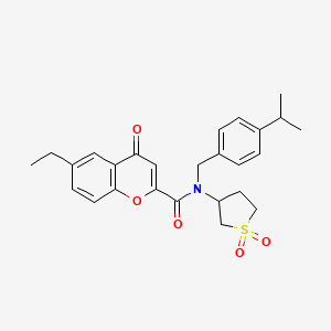 molecular formula C26H29NO5S B11396185 N-(1,1-dioxidotetrahydrothiophen-3-yl)-6-ethyl-4-oxo-N-[4-(propan-2-yl)benzyl]-4H-chromene-2-carboxamide 