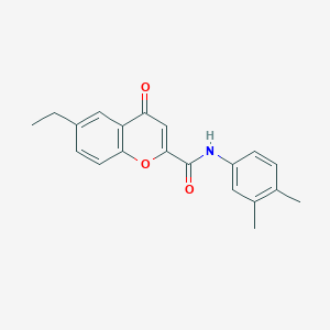 molecular formula C20H19NO3 B11396345 N-(3,4-dimethylphenyl)-6-ethyl-4-oxo-4H-chromene-2-carboxamide 