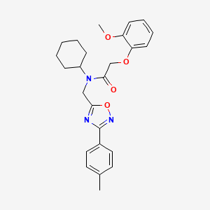 molecular formula C25H29N3O4 B11396419 N-cyclohexyl-2-(2-methoxyphenoxy)-N-{[3-(4-methylphenyl)-1,2,4-oxadiazol-5-yl]methyl}acetamide 