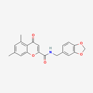 molecular formula C20H17NO5 B11396470 N-(1,3-benzodioxol-5-ylmethyl)-5,7-dimethyl-4-oxo-4H-chromene-2-carboxamide 