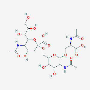 molecular formula C₂₄H₃₉N₃O₁₇ B1139652 5-acetamido-2-[[5-acetamido-6-[(2S)-2-acetamido-2-carboxyethoxy]-3,4-dihydroxyoxan-2-yl]methoxy]-4-hydroxy-6-[(1R,2R)-1,2,3-trihydroxypropyl]oxane-2-carboxylic acid CAS No. 385398-89-0