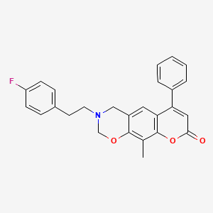 molecular formula C26H22FNO3 B11396624 3-[2-(4-fluorophenyl)ethyl]-10-methyl-6-phenyl-3,4-dihydro-2H,8H-chromeno[6,7-e][1,3]oxazin-8-one 