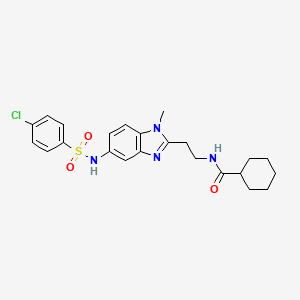 molecular formula C23H27ClN4O3S B11396638 N-[2-(5-{[(4-chlorophenyl)sulfonyl]amino}-1-methyl-1H-benzimidazol-2-yl)ethyl]cyclohexanecarboxamide 