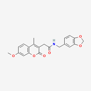 molecular formula C21H19NO6 B11396928 N-(1,3-benzodioxol-5-ylmethyl)-2-(7-methoxy-4-methyl-2-oxo-2H-chromen-3-yl)acetamide 
