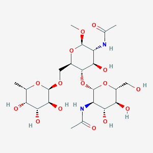 molecular formula C₂₃H₄₀N₂O₁₅ B1139715 Methyl 2-Acetamido-4-O-(2-acetamido-2-deoxy-b-D-gluco-pyranosyl)-2-deoxy-6-O-(a-L-fucopyranosyl)-b-D-glucopyranoside CAS No. 97242-84-7
