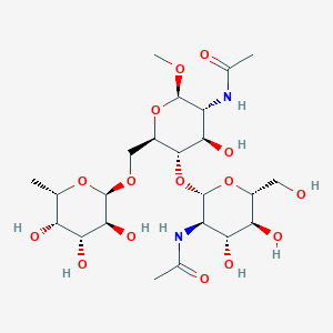 molecular formula C₂₃H₄₀N₂O₁₅ B1139715 Methyl 2-Acetamido-4-O-(2-acetamido-2-deoxy-beta-D-gluco-pyranosyl)-2-deoxy-6-O-(alpha-L-fucopyranosyl)-beta-D-glucopyranoside CAS No. 97242-84-7