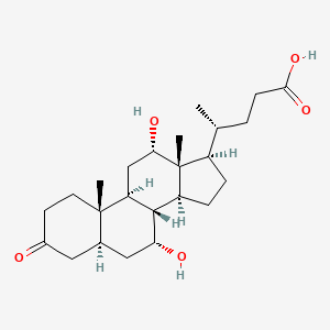 molecular formula C₂₄H₃₈O₅ B1139745 7alpha,12alpha-Dihydroxy-3-oxo-5alpha-cholan-24-oic Acid CAS No. 16265-24-0