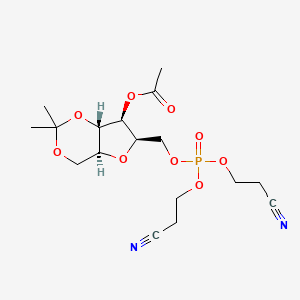 molecular formula C₁₇H₂₅N₂O₉P B1139768 [(4aS,6R,7S,7aS)-6-[bis(2-cyanoethoxy)phosphoryloxymethyl]-2,2-dimethyl-4a,6,7,7a-tetrahydro-4H-furo[3,2-d][1,3]dioxin-7-yl] acetate CAS No. 1041021-85-5