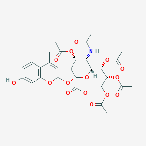 molecular formula C₃₀H₃₅NO₁₅ B1139776 methyl (2S,4S,5S,6R)-5-acetamido-4-acetyloxy-2-[(7-hydroxy-4-methyl-2H-chromen-2-yl)oxy]-6-[(1S,2R)-1,2,3-triacetyloxypropyl]oxane-2-carboxylate CAS No. 59361-08-9