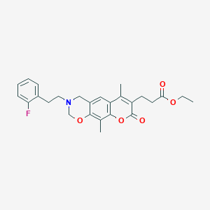 molecular formula C26H28FNO5 B11397940 ethyl 3-{3-[2-(2-fluorophenyl)ethyl]-6,10-dimethyl-8-oxo-3,4-dihydro-2H,8H-chromeno[6,7-e][1,3]oxazin-7-yl}propanoate 