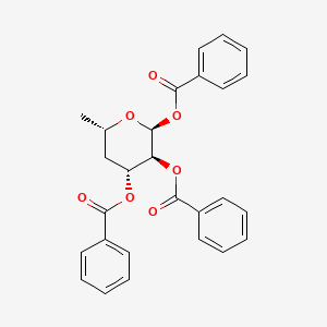 molecular formula C₂₇H₂₄O₇ B1139802 1,2,3-Tri-O-benzoyl-4-deoxy-a-L-fucopyranose CAS No. 132867-80-2
