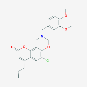 molecular formula C23H24ClNO5 B11398289 6-chloro-9-(3,4-dimethoxybenzyl)-4-propyl-9,10-dihydro-2H,8H-chromeno[8,7-e][1,3]oxazin-2-one 