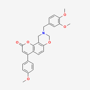 molecular formula C27H25NO6 B11398308 9-(3,4-dimethoxybenzyl)-4-(4-methoxyphenyl)-9,10-dihydro-2H,8H-chromeno[8,7-e][1,3]oxazin-2-one 