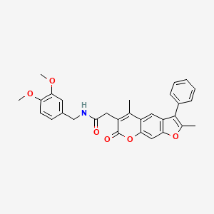 molecular formula C30H27NO6 B11398408 N-(3,4-dimethoxybenzyl)-2-(2,5-dimethyl-7-oxo-3-phenyl-7H-furo[3,2-g]chromen-6-yl)acetamide 