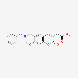 molecular formula C23H23NO5 B11398507 methyl (3-benzyl-6,10-dimethyl-8-oxo-3,4-dihydro-2H,8H-chromeno[6,7-e][1,3]oxazin-7-yl)acetate 