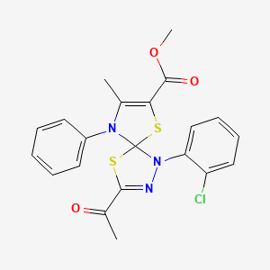molecular formula C21H18ClN3O3S2 B11398773 Methyl 3-acetyl-1-(2-chlorophenyl)-8-methyl-9-phenyl-4,6-dithia-1,2,9-triazaspiro[4.4]nona-2,7-diene-7-carboxylate 