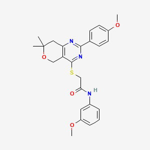 molecular formula C25H27N3O4S B11398846 N-(3-methoxyphenyl)-2-{[2-(4-methoxyphenyl)-7,7-dimethyl-7,8-dihydro-5H-pyrano[4,3-d]pyrimidin-4-yl]sulfanyl}acetamide 
