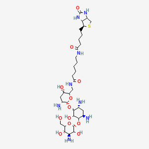 molecular formula C₃₄H₆₂N₈O₁₂S B1139895 N-[[(3S,6R)-5-amino-6-[(1R,4R,6R)-4,6-diamino-3-[(2S,4S,5S)-4-amino-3,5-dihydroxy-6-(hydroxymethyl)oxan-2-yl]oxy-2-hydroxycyclohexyl]oxy-3-hydroxyoxan-2-yl]methyl]-6-[5-[(4S)-2-oxo-1,3,3a,4,6,6a-hexahydrothieno[3,4-d]imidazol-4-yl]pentanoylamino]hexanamide CAS No. 419573-19-6