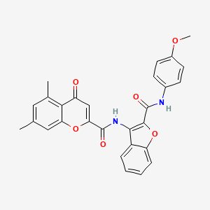 molecular formula C28H22N2O6 B11399211 N-{2-[(4-methoxyphenyl)carbamoyl]-1-benzofuran-3-yl}-5,7-dimethyl-4-oxo-4H-chromene-2-carboxamide 
