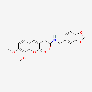 molecular formula C22H21NO7 B11399388 N-(1,3-benzodioxol-5-ylmethyl)-2-(7,8-dimethoxy-4-methyl-2-oxo-2H-chromen-3-yl)acetamide 