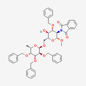 molecular formula C₄₉H₅₁NO₁₁ B1139939 Methyl 3-O-benzyl-6-O-(2,3,4-tri-O-benzyl-a-L-fucopyranosyl)-2-deoxy-2-phthalimido-b-D-glucopyranoside CAS No. 97242-86-9